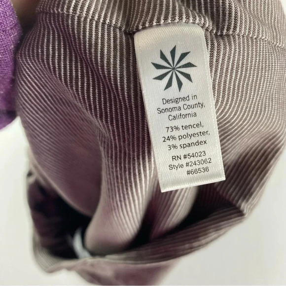 Athleta Womens XS Taupe Striped Tulip Dress Sleeveless Fitted Rouched - Picture 6 of 7